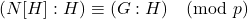 \[(N[H] : H) \equiv (G : H) \pmod p\]